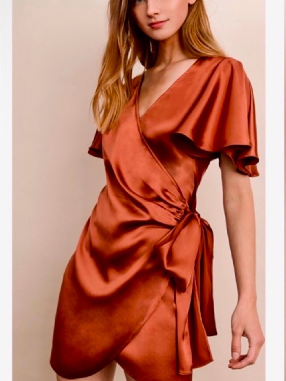 Dress Forum Wrap Mini Dress in Copper
